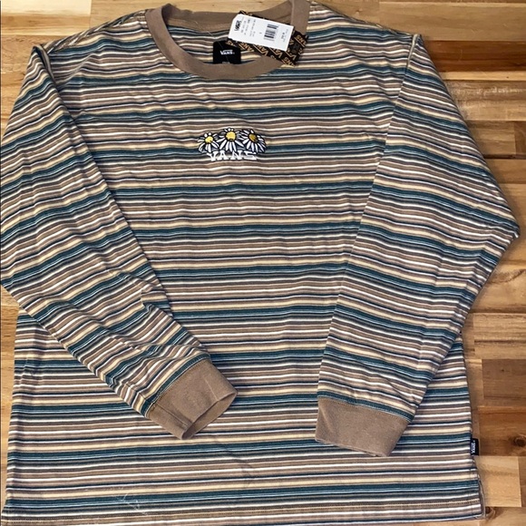 Vans Bailey Microstripe Long Sleeve T-Shirt vintage embroidered Daisies Small - Picture 1 of 8
